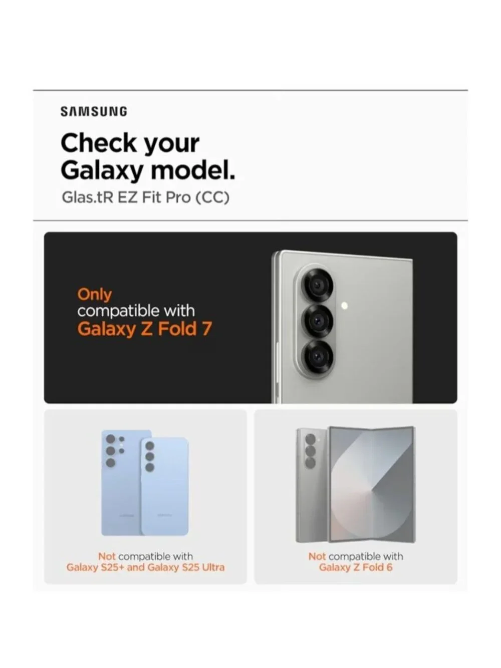 2 Pk Spigen Tempered Glass Screen Protector GlasTR EZ Fit Pro Galaxy Z Fold 7